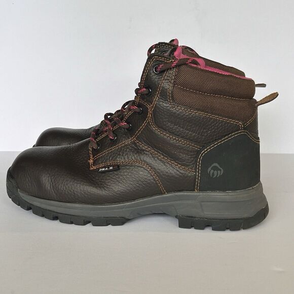 Wolverine Womens 8.5M Piper 6" Ankle Work Boots Safety Comp Toe Lace Up Brown - Picture 1 of 14